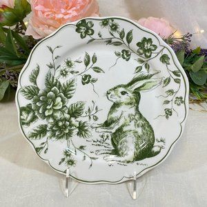 Maxcera Easter Bunny Rabbit Green White Toile Salad Plates New Set of 4 New